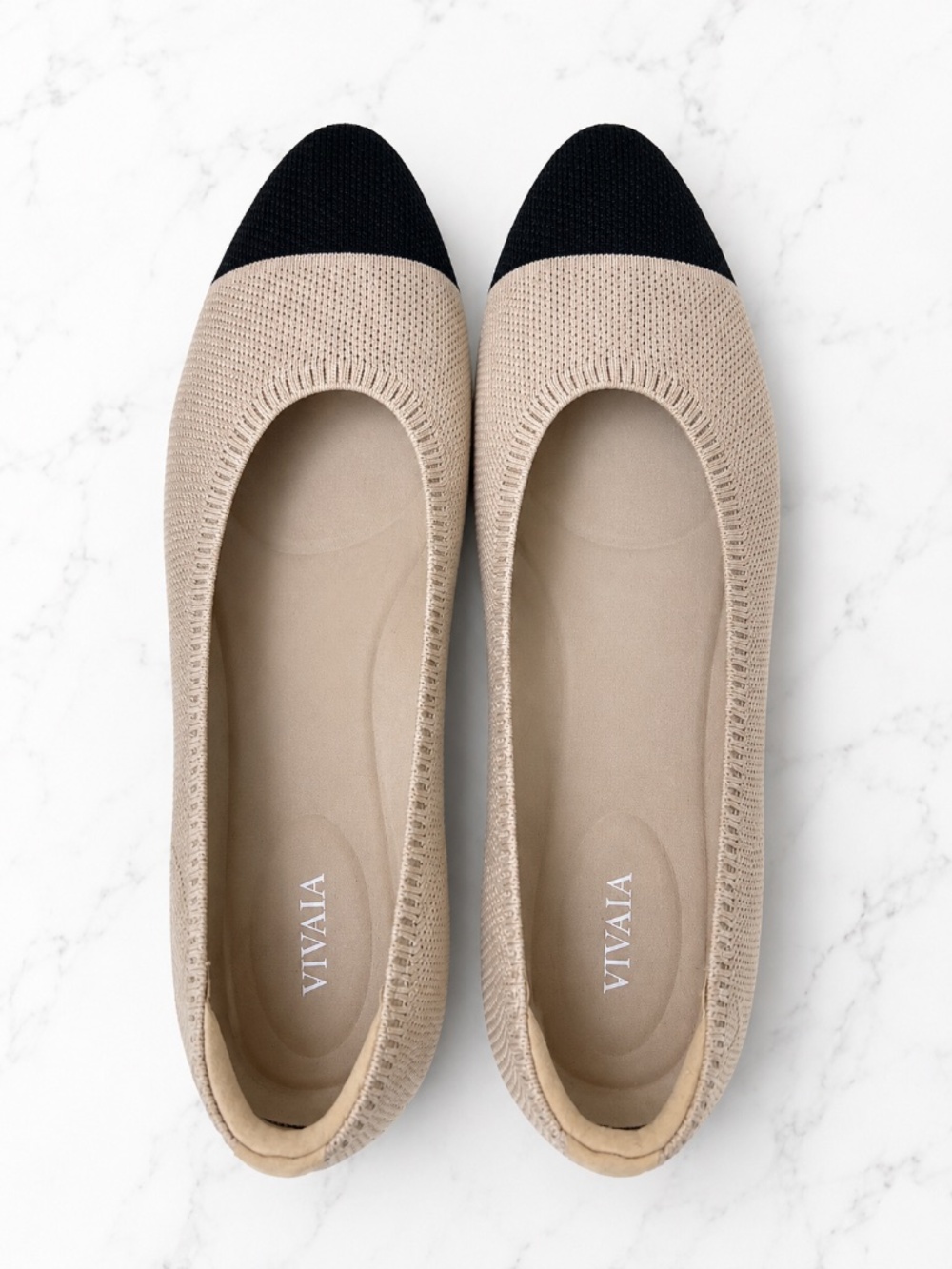 VIVAIA Beige & Black Cap Toe Knit Ballet Flats Size 8.5 – Never Worn
